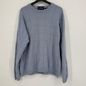 Davis & Squire Mens 100% Cashmere Sweater Light Blue Grid Pattern Pullover XXL